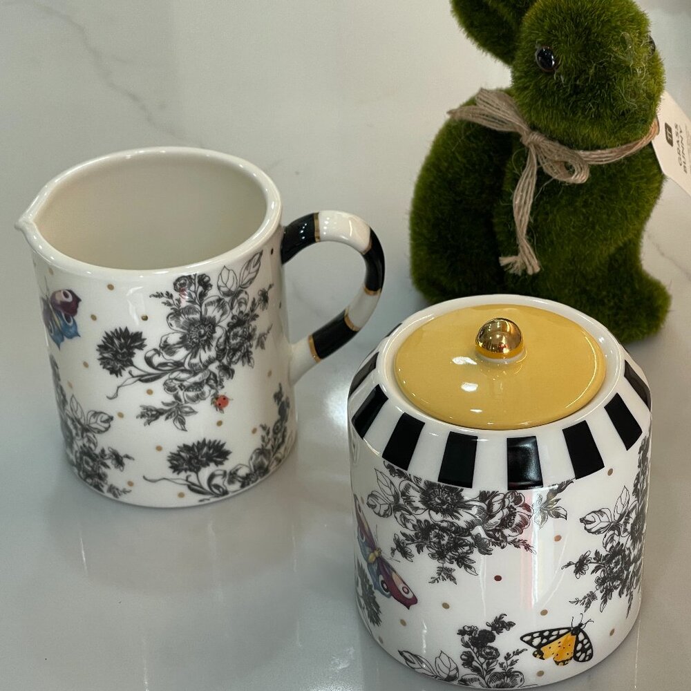 MacKenzie-Childs Butterfly Toile Creamer & Sugar Set | Cottage Luxe